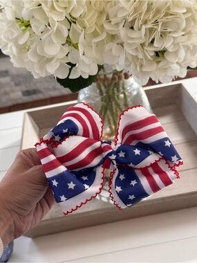 Patriotic Stars & Stripes Hair Bow - Red White Blue on clip